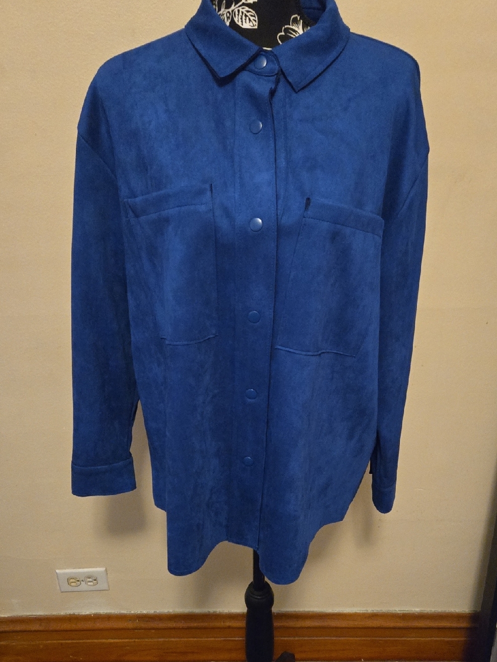 Womens Size Medium Royal Blue Button-Front Suede Shirt Jacket